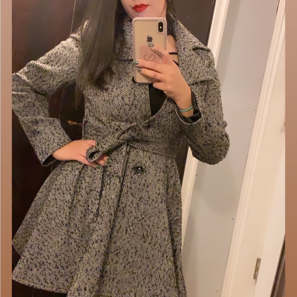 Women's Grey Herringbone Dress Coat